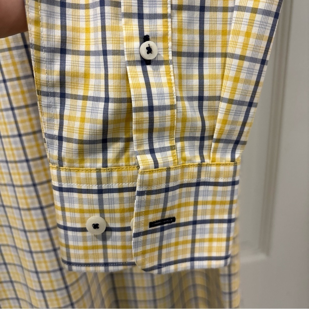 UNTUCKit Men’s Sumoll Slim Fit Wrinkle Free Long Sleeve Size M Yellow/Blue Plaid - Picture 7 of 9